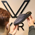 VEYRON Slate Blue Suede Mule Half Shoes with Chunky Lug Sole