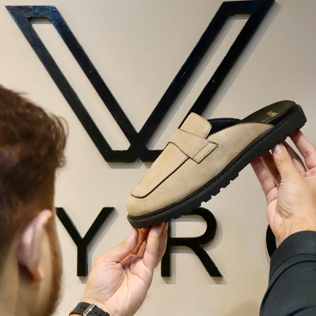 VEYRON Beige Suede Mule Half Shoes with Chunky Lug Sole