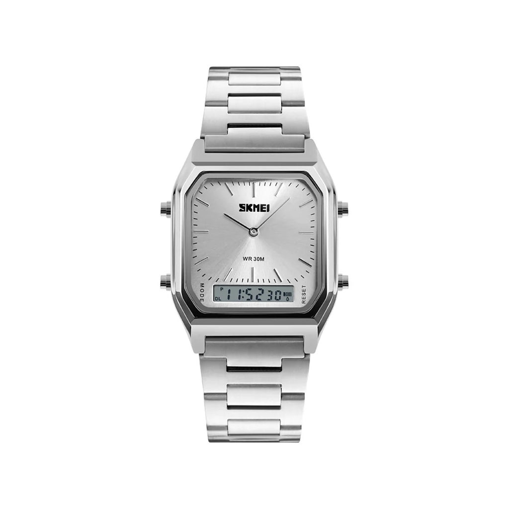 SKMEI 1220 Men’s Dual Display Digital Sports Watch | Water Resistant-Silver