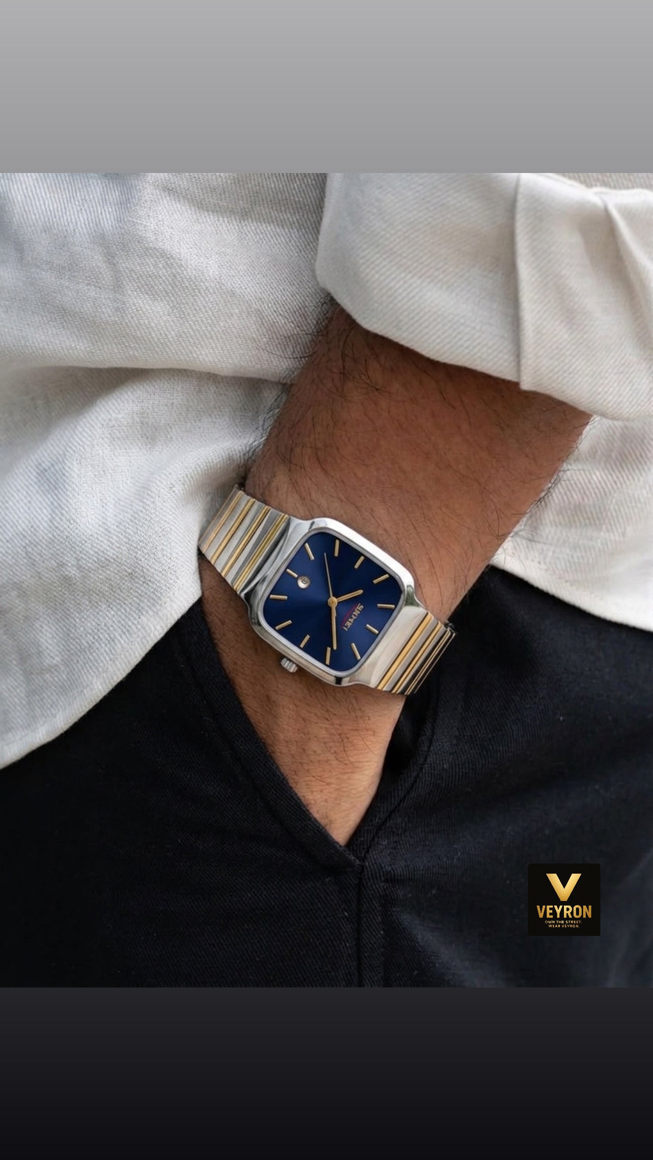 SKMEI 9361 Square Fashion Business Men's Water Resistant Luxury Quartz Watch-Silver Gold Blue