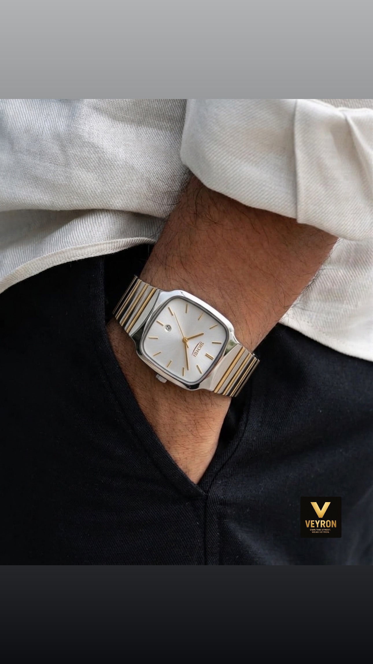 SKMEI 9361 Square Fashion Business Men's Water Resistant Luxury Quartz Watch-Silver Gold Silver