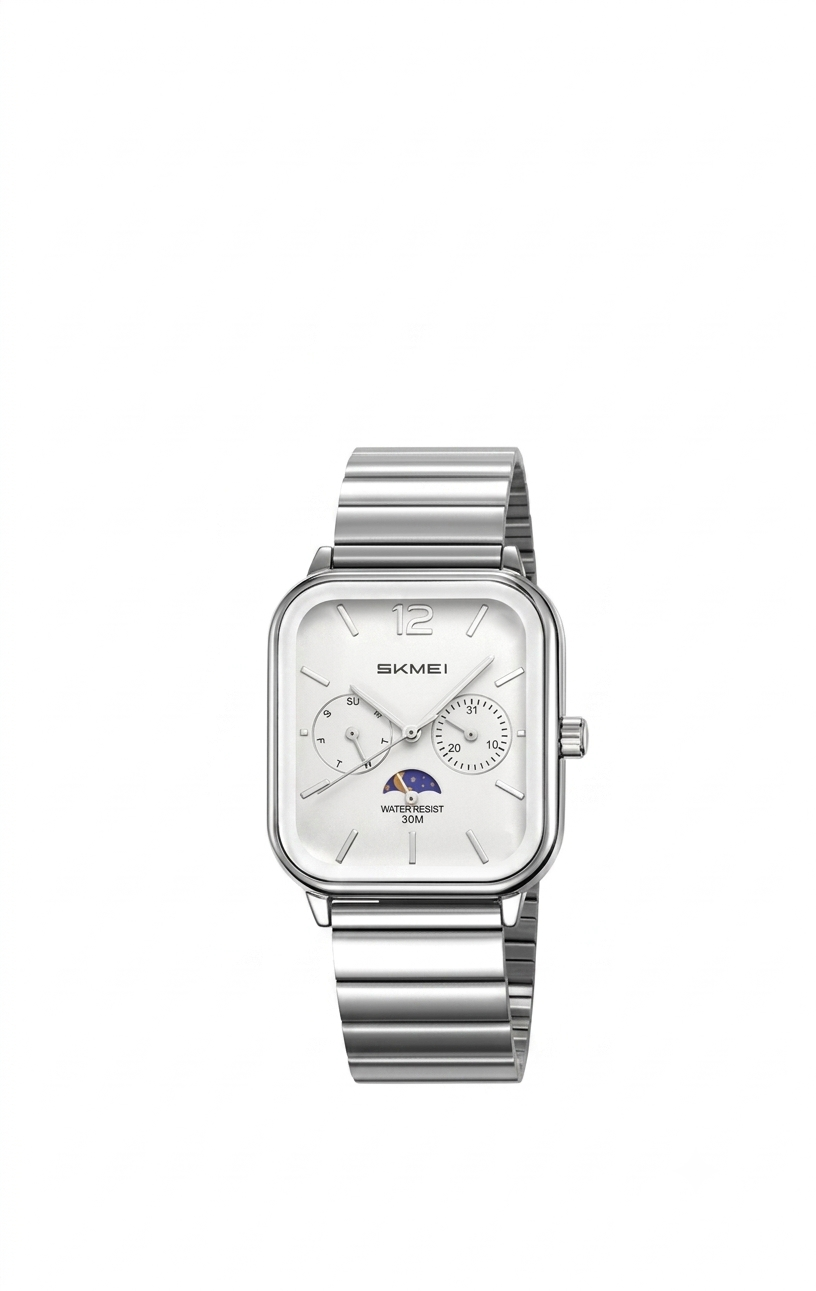 SKMEI 2509 Men's Fashion Quartz Watches Waterproof Business and Sports-White Silver