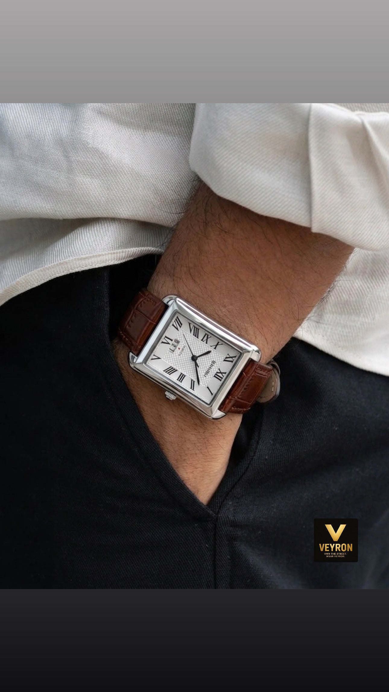 Skmei 2575 Men Quartz  Superior Genuine Leather Strap Waterproof Date Display Business Watch-Silver Brown