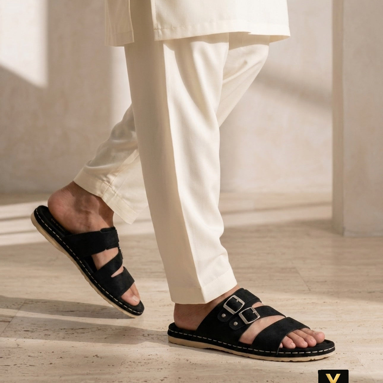 Veyron Urban Dual Buckle Comfort Sandals – Classic Black