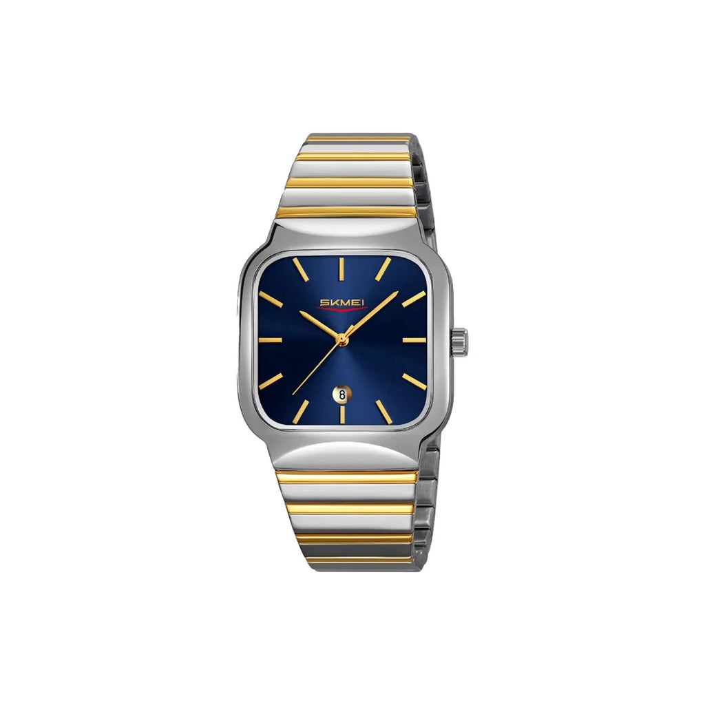 SKMEI 9361 Square Fashion Business Men's Water Resistant Luxury Quartz Watch-Silver Gold Blue