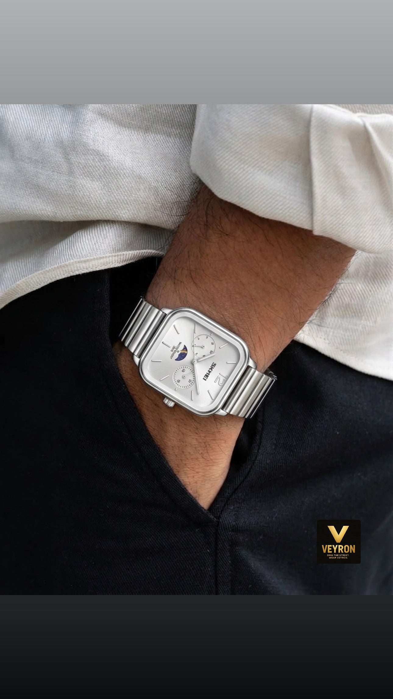 SKMEI 2509 Men's Fashion Quartz Watches Waterproof Business and Sports-White Silver