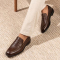 VEYRON Classic Dark Brown Textured Penny Loafers