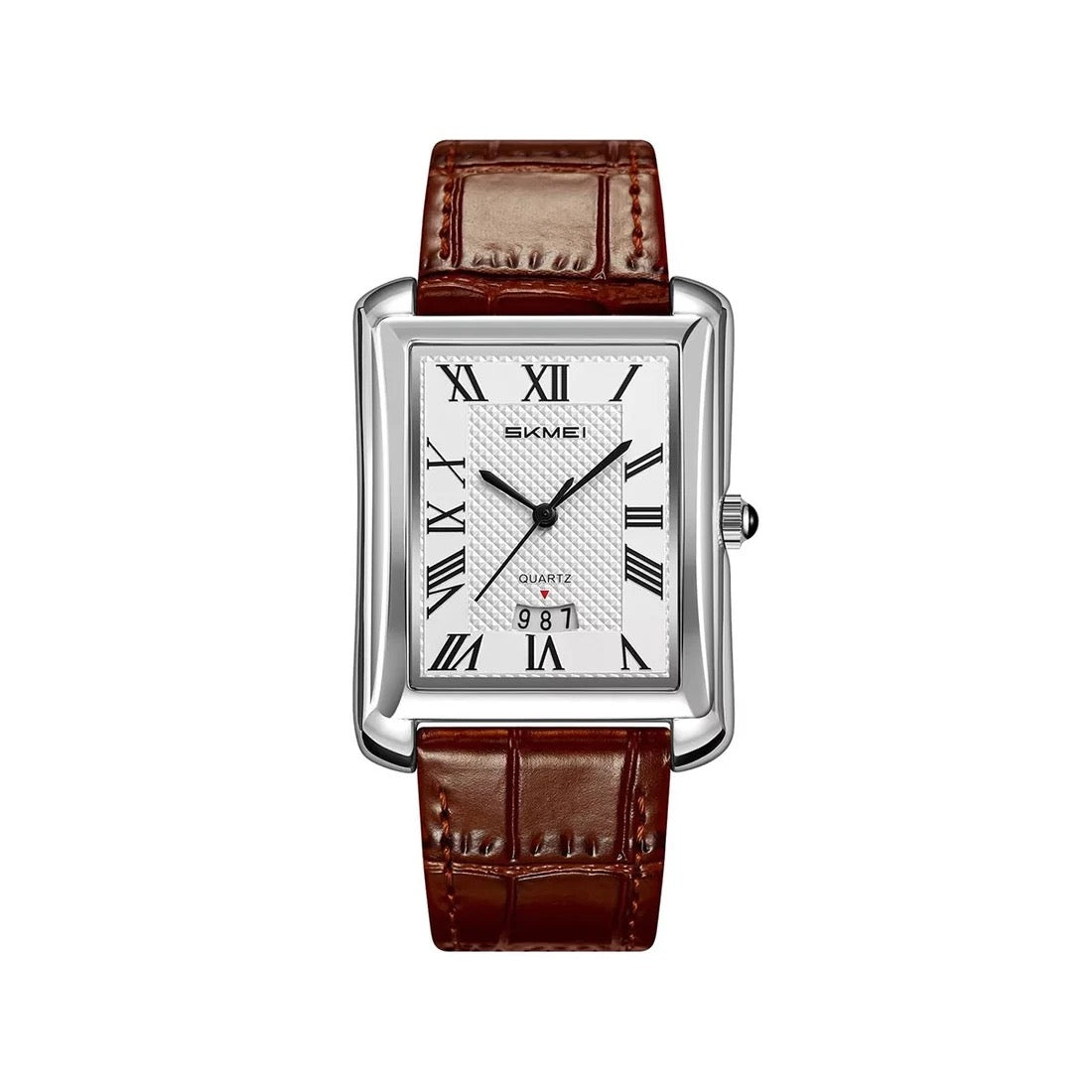 Skmei 2575 Men Quartz  Superior Genuine Leather Strap Waterproof Date Display Business Watch-Silver Brown