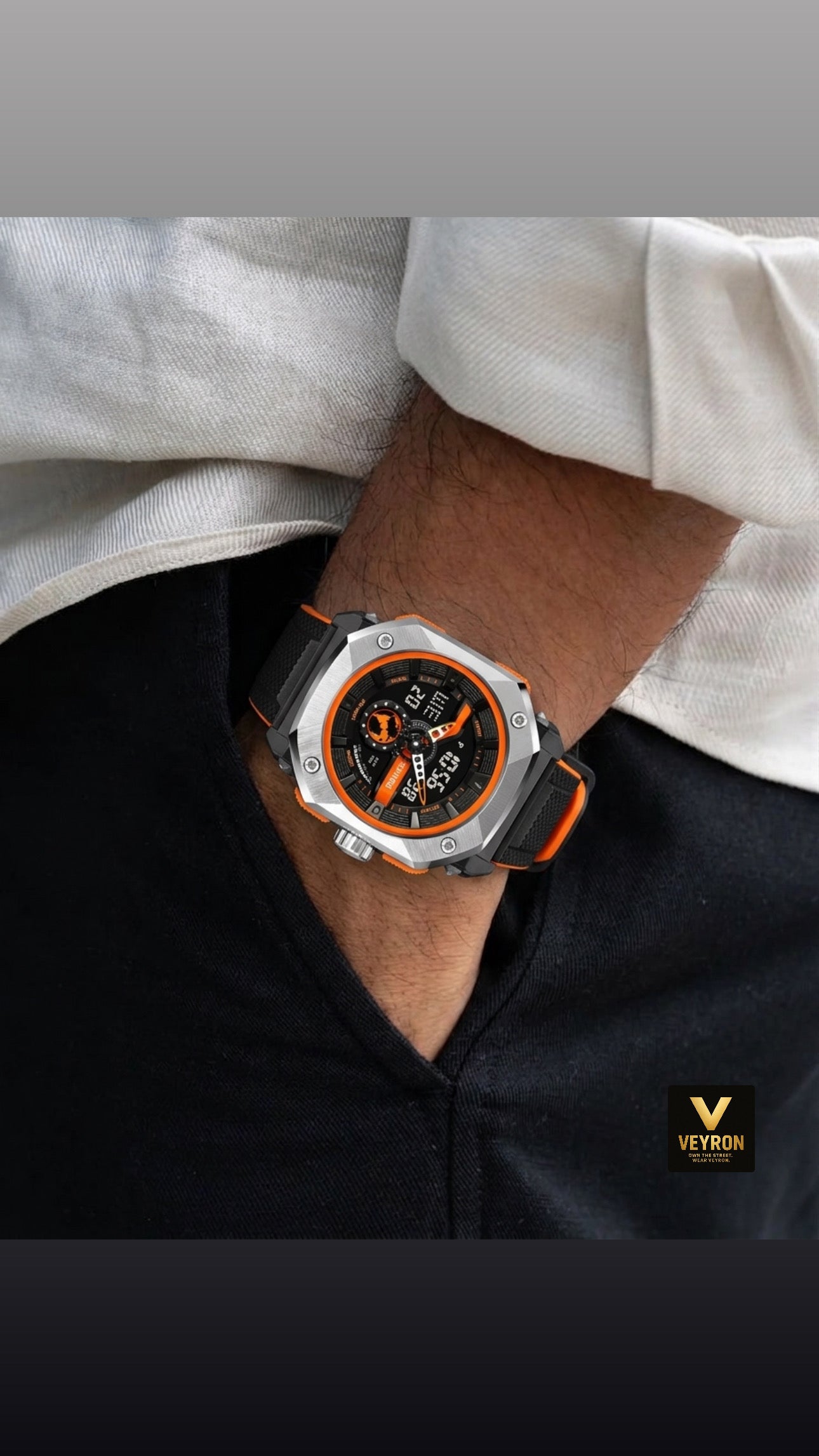 SKMEI 2272 Latest Dual Time Steel case TPU High Quality Digital  Wristwatch-Orange