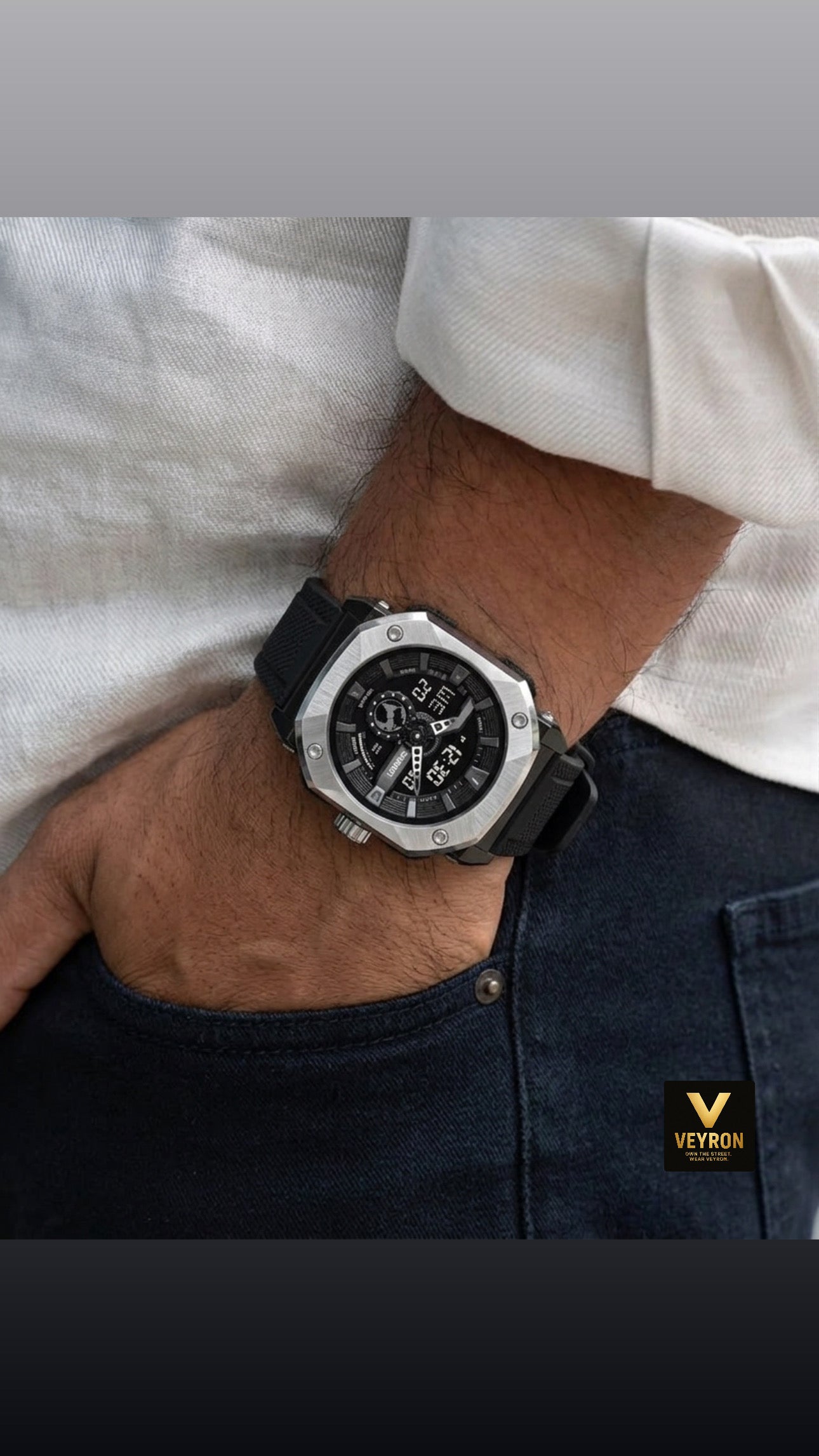 SKMEI 2272 Latest Dual Time Steel case TPU High Quality Digital  Wristwatch-Silver
