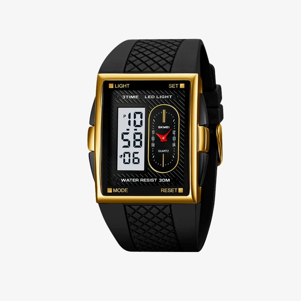 Skmei 2213 Waterproof Digital Analog Dual Time Sport Watch For Men - Gold