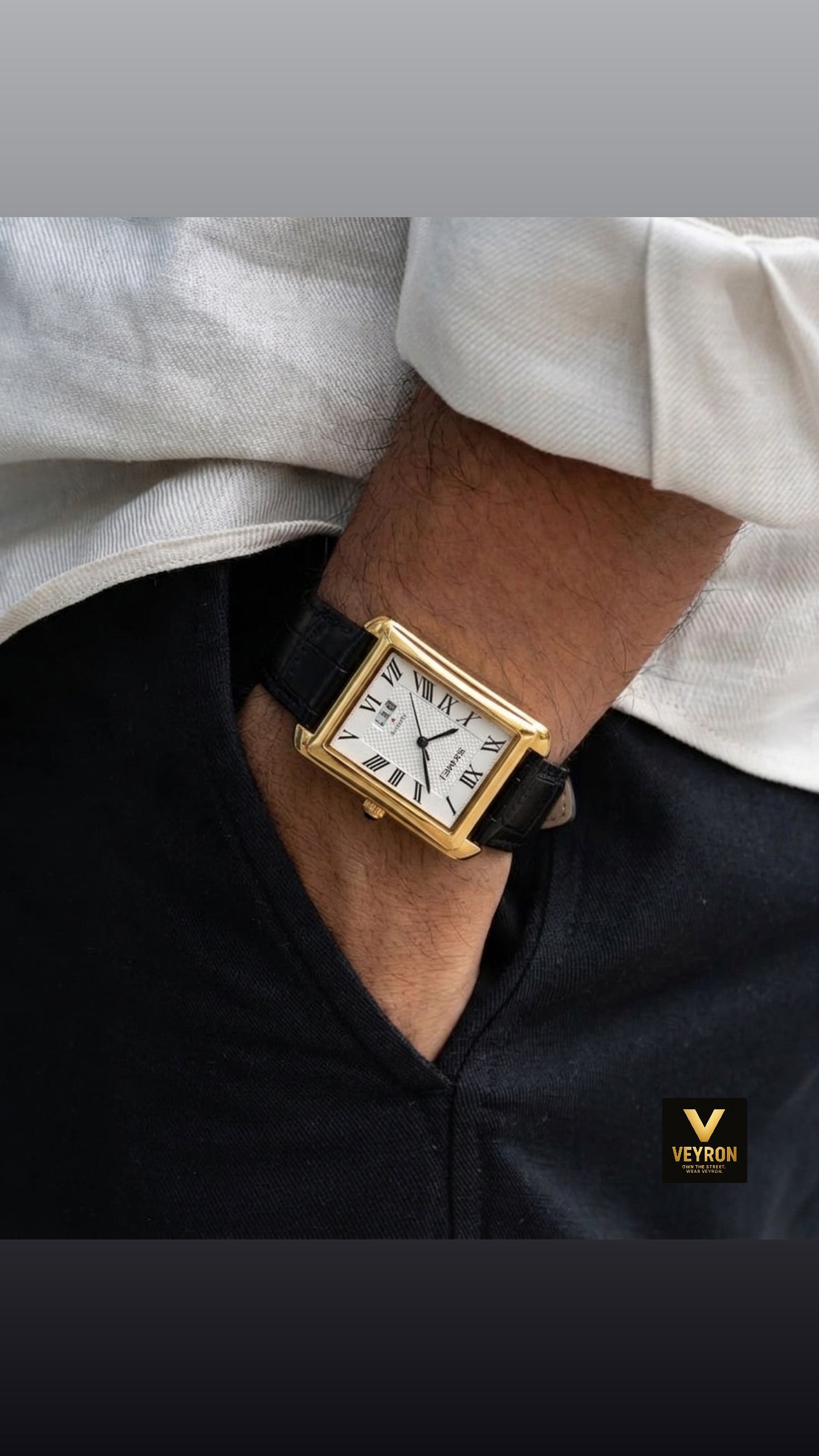 Skmei 2575 Men Quartz  Superior Genuine Leather Strap Waterproof Date Display Business Watch-Gold Black