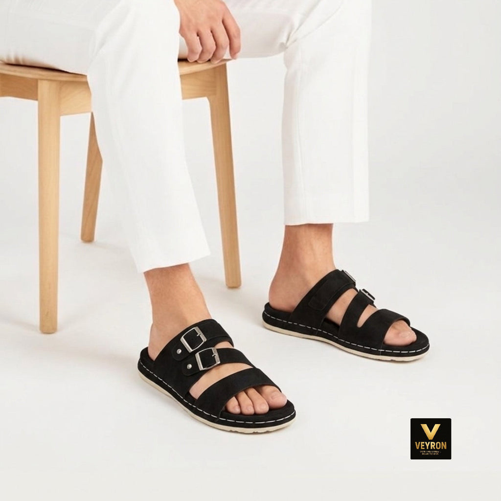 Veyron Urban Dual Buckle Comfort Sandals – Classic Black