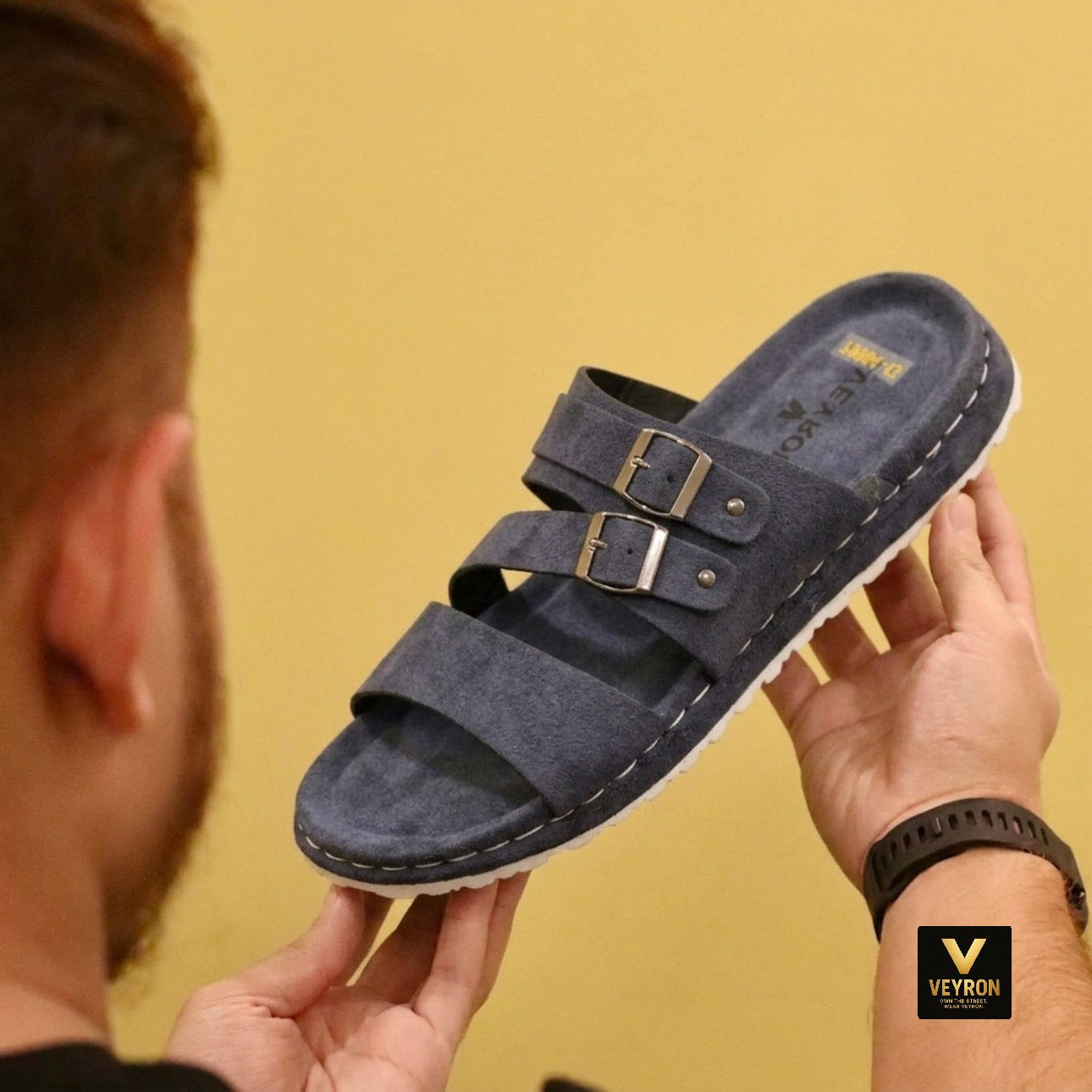 Veyron Urban Dual Buckle Comfort Sandals – Navy Blue