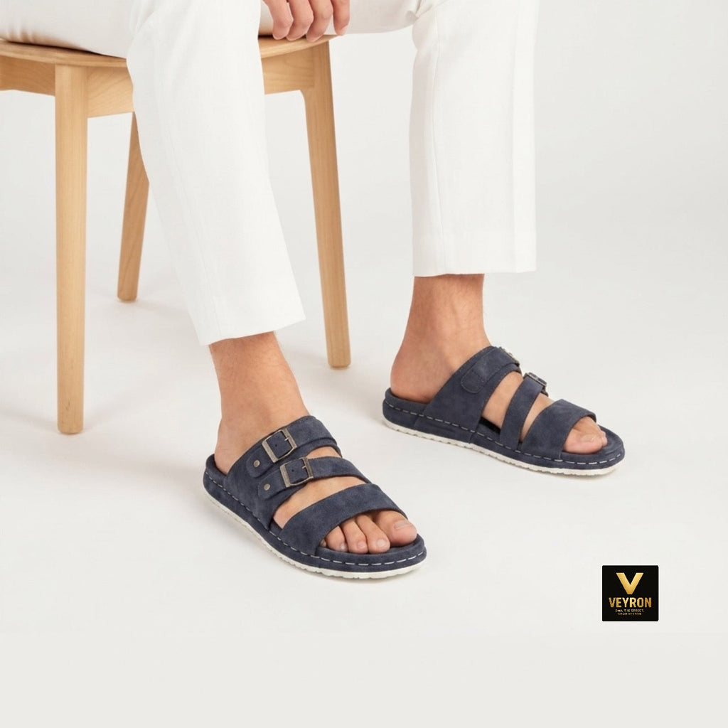 Veyron Urban Dual Buckle Comfort Sandals – Navy Blue